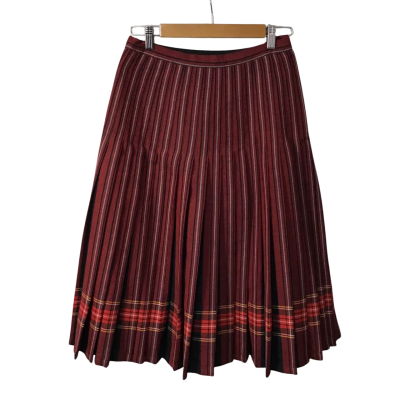 The Scottish House Womens Size 14 Red / Black / Yellow / White Wool Reversible Tartan Pleated Skirt