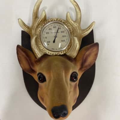 Vintage Faux Taxidermy Deer head with Thermometer 
