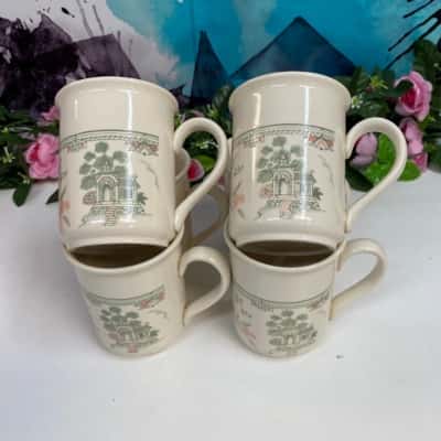 Biltons Peach & Green Pagoda Mugs Classic 1980s  Set/6