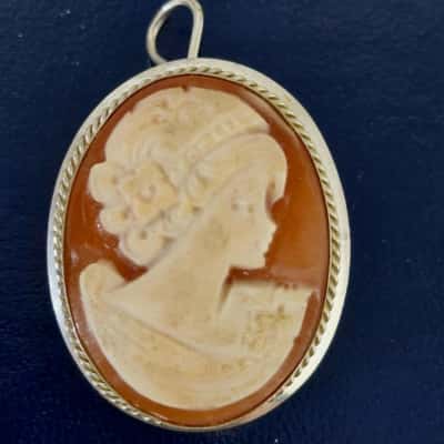 Vintage Cameo Brooch / Pendant Silver/Beige / Brown 