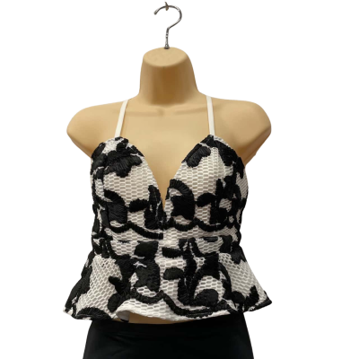 Lumier By Bariano Rivieva Chic Mesh Rope Cami Size 8 / S Shoestring Strap Top Black  / White 