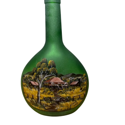 Hand Painted Green Glass Bottle Ornament 