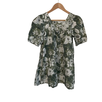 Seed Heritage Womens Linen Size 9 Short Sleeve Top Floral / Green 