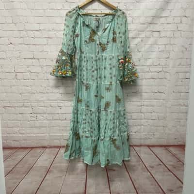 Caju Womens  Size M Cocktail Dress / Long Sleeve Dress / Midi Dress Green 