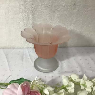 Large Frosted Pale Pink Flower Glass Vase / Candle Holder