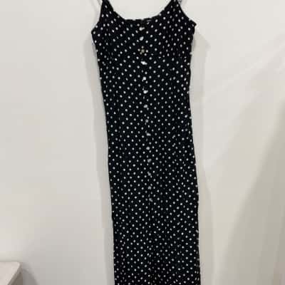 Sportsgirl Womens  Size 10 Midi Dress / Shoestring Strap Dress Black  / Polka Dot / White 