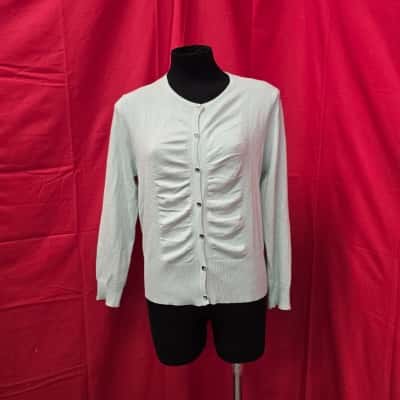 **Liz Jordan Womens  Size L Palest Mint/Blue Ruched Front Cardigan RRP: $89.00