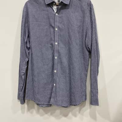 Witchery Mens  Size XL Business Shirt / Checked Shirt / Long Sleeve Shirt Checked / Navy Blue / White 
