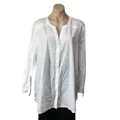 Together Woman Womens Size 52 White Pintuck Detail Long Sleeve Collarless Shirt