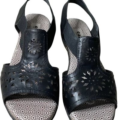 Cassini Black Leather Open Toe Sandals Size 39