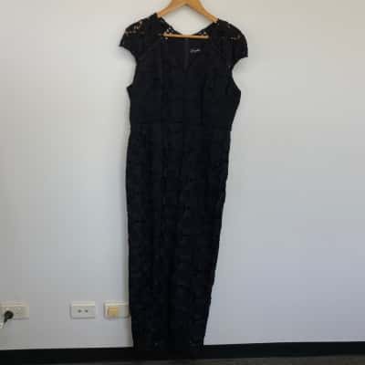 Langhem Black Lace Short SLeeve Maxi Dress  Size 16 
