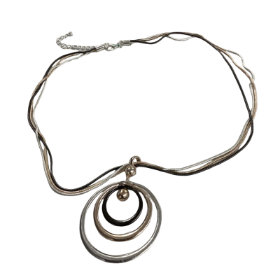 Triple Tone Layered Ring Pendant Necklace with triple snake strand