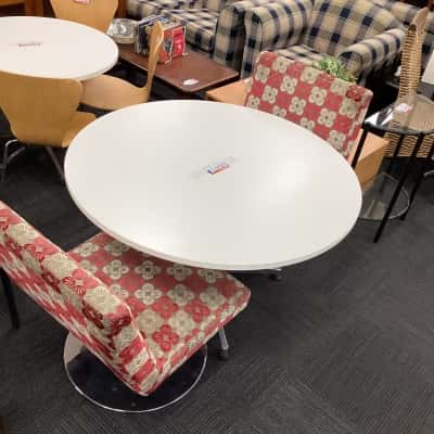Round White Dining Table with 2 x Chairs 