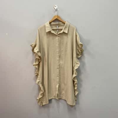  Kiik Womens One Size Short Sleeve Linen blend Shirt/Kaftan Beige 