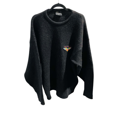 Vintage Farentino Roma Mens  Size L Heavy Knit Wool Jumper Black  / Multicoloured 