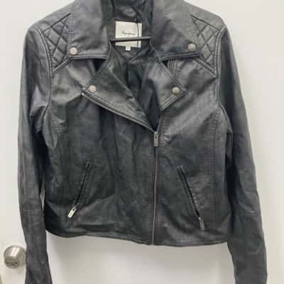 Pepe Jeans Mens Size M Black Leather Biker Jacket