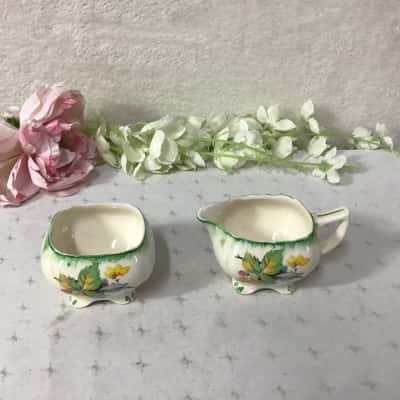 Vintage H & K Tunstall Floral Pattern Open Sugar Porcelain Bowl & Milk Jug