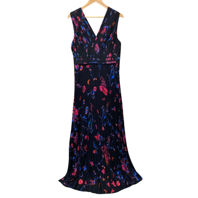 Boss Black/Patterned Pleated Maxi Dress Size UK 12 
