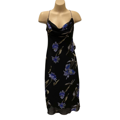 Backstage Floral Black Shoestring Strap Dress Size 12