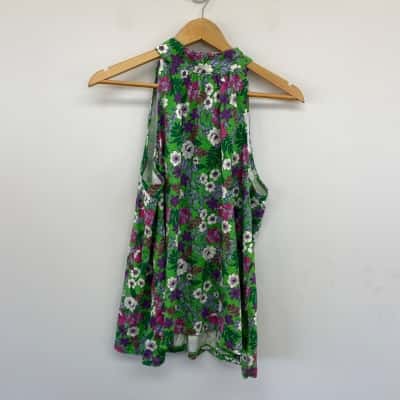 Sussan Green Floral Sleeveless Top  Size M 