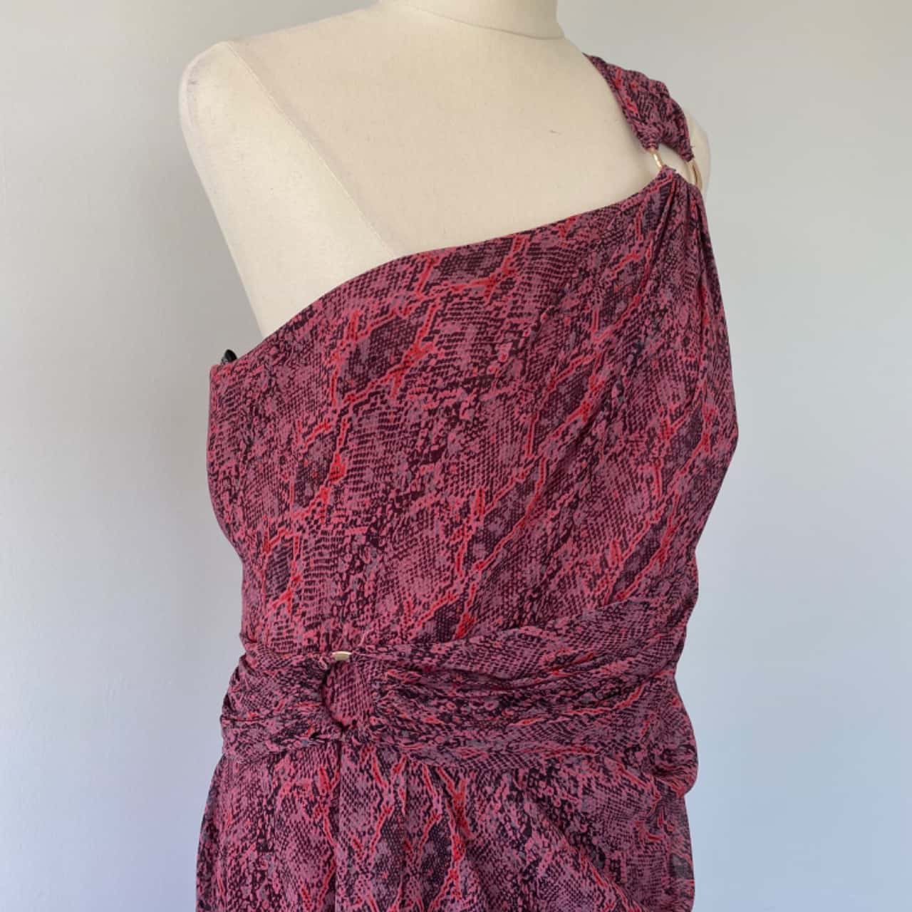 Forever New One Shoulder Snake Print Dress Pink Size 16 / XXL (s)