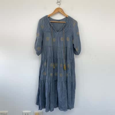 Talisman Blue Star 3/4 Sleeve Maxi Dress Size M / S