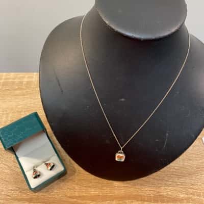16KGP Womens Earrings / Necklace Stamped 835 Silver Set