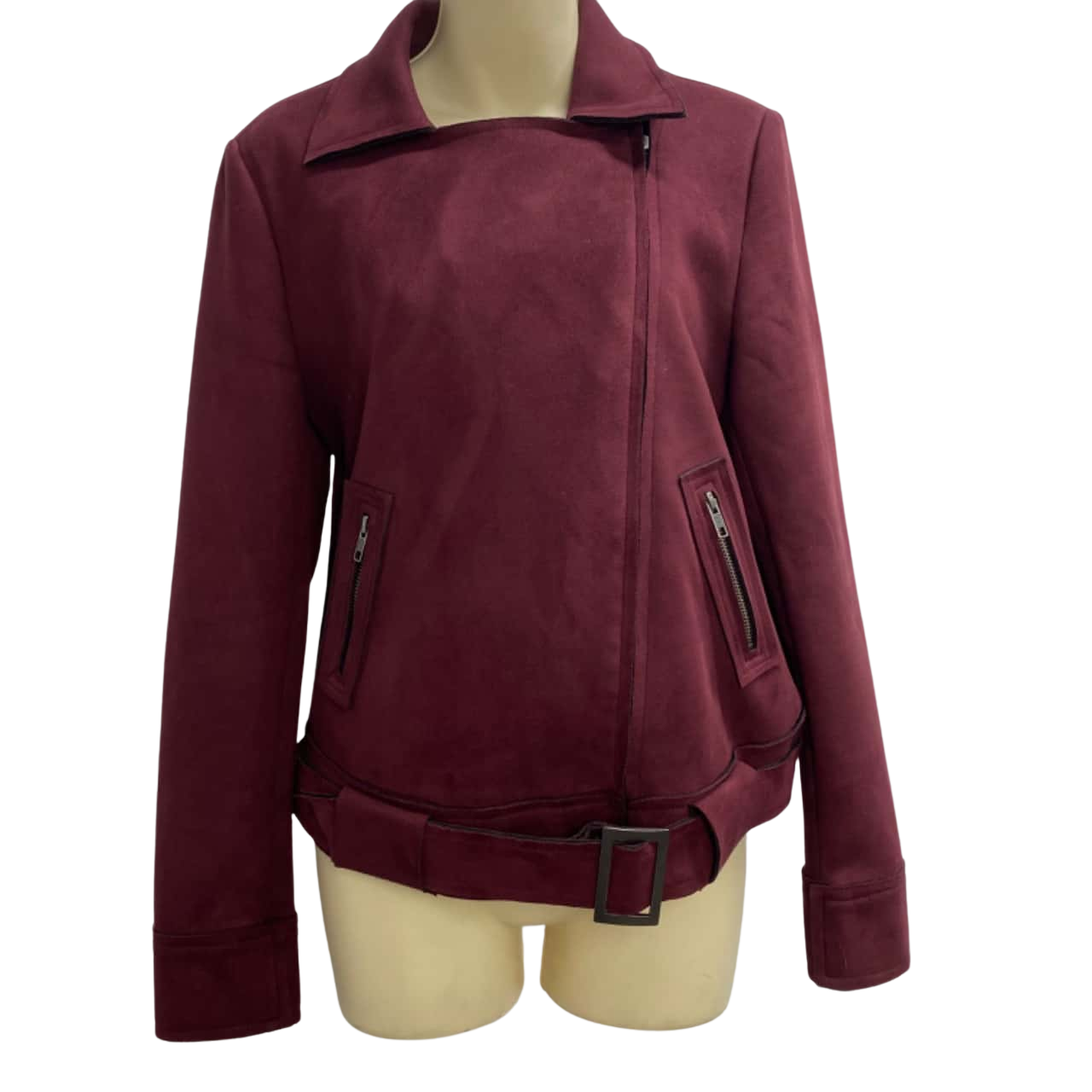 Decjuba Womens Size 12 Maroon Faux Seude Jacket (s)