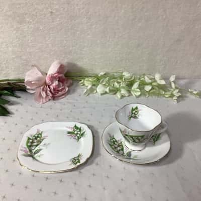 Vintage Windsor Lily of the Valley Bone China Cup Saucer & Plate