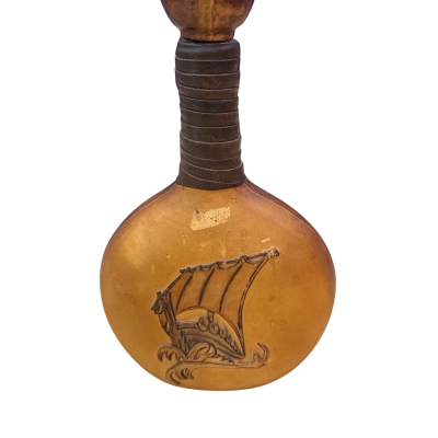 Vintage Italian Leather Wrapped Decanter Bottle With Ship Design 