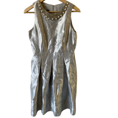  Mr K Womens  Size 10 Midi Dress Silver 