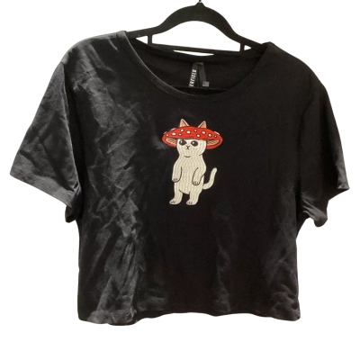 Dangerfield Womens Shroom Cat Jersey Crop Tee Size 16  Black  RRP $48