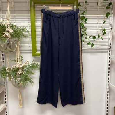 Reiss Womens  Size 12 Navy Blue Pants with Camel Side Stiching 