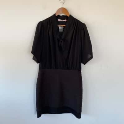 Bella Affair Black Short Sleeve Front Tie Mini Dress  Size 16 