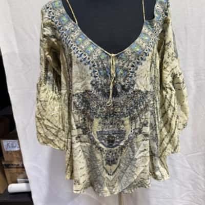 Camilla Womens  Size M Blouse Blue / Green / Natural 