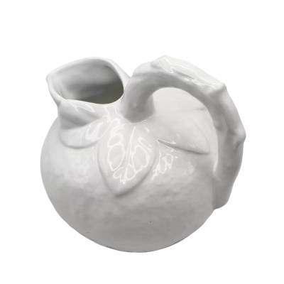 Large White Ceramic Fruit Shaped Pitcher With Vine Style Handle Made In Italy - No Chips, Cracks Or Crazing  (brica shelf)