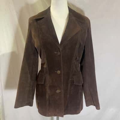 SUJARI Size 10 Suede Leather Jacket Brown 
