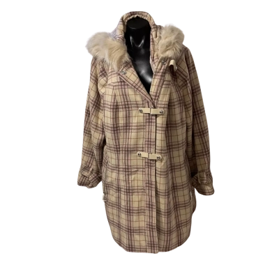City Chic Womens  Size XL Duffle Coat Brown / Cream / Pink  / Pinstriped 
