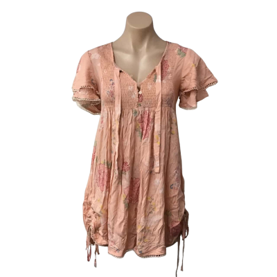 Jaase Womens Size XS Orange / Multicolour Floral Pattern Short Sleeve Mini Dress 