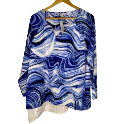 Rockmans Womens  Size 16 Short Sleeve Top Blue / Pattern / White 