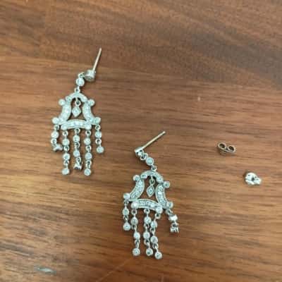 Clear Stoned Dangly Earrings Stamped '925' 'CHINA'