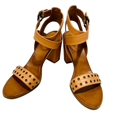 RMK Tan Leather Block Heel Ankke Strap Shoes Size 40