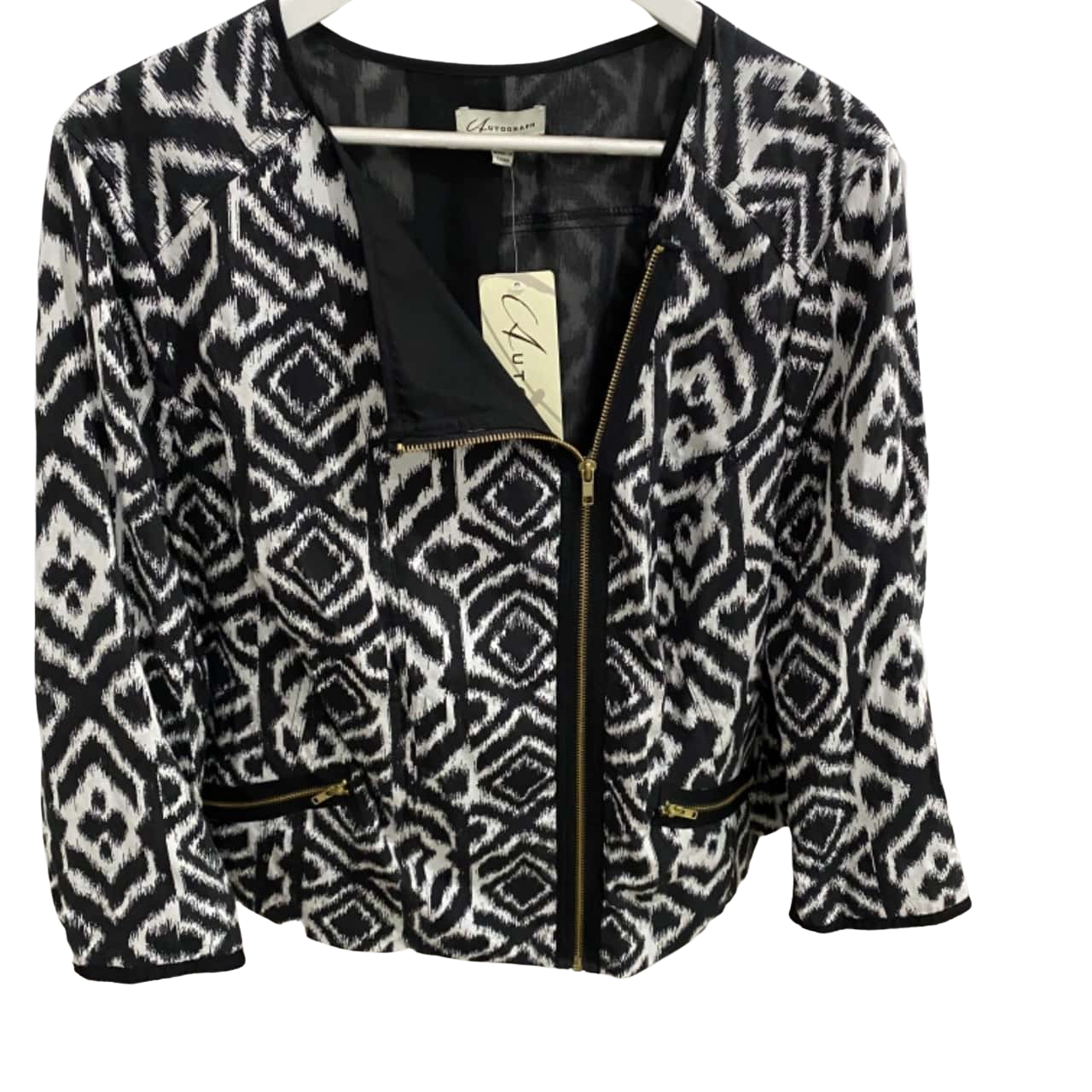 Autograph Womens Size 18 Biker Jacket Black / White Aztec(s)