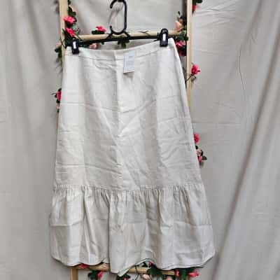 Womens Jacqui-E Beige Linen-blend Skirt Size 8 BNWT
