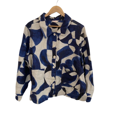 Gorman Womens  Linen Size 16 Button Up Top / Long Sleeve Top Black  / Blue / Off White 