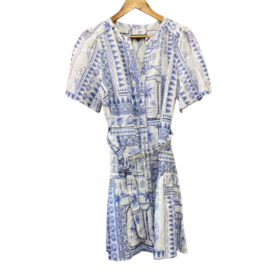 Cable Melbourne Womens  Size 10 Linen Mini Dress Blue / White 