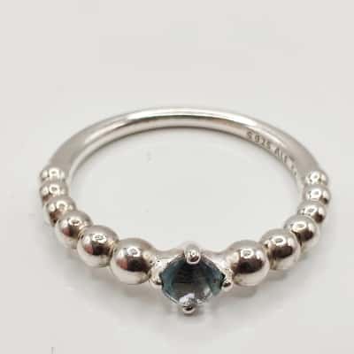 Very Delicate Pandora 925 Silver Blue Beaded Ring Size 53