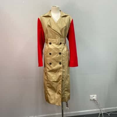 Lulu & Rose Womens  Size M Double breasted Trenchcoat Sateen Gold / Red 