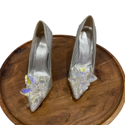  Cinderella Crystal Toe Pumps Size 35 Silver 