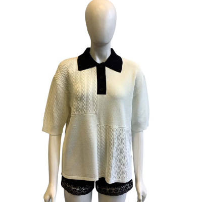 BNWT AJE . Athletica Women's Size 8 Contrast Knit Polo Shirt White & Black  